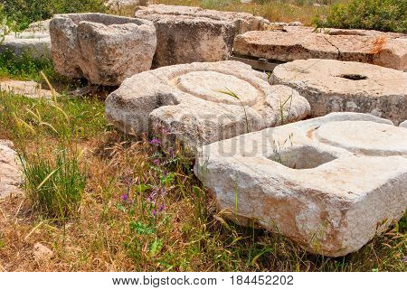 Archeological ruins ancient buildings in Beit Guvrin national Park, Israel.