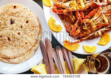 Delicious Cooked Crabs On A Plate.