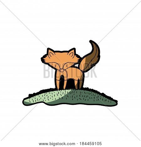 watercolor hand drawn silhouette of fox in hill with half shadow vector illustration
