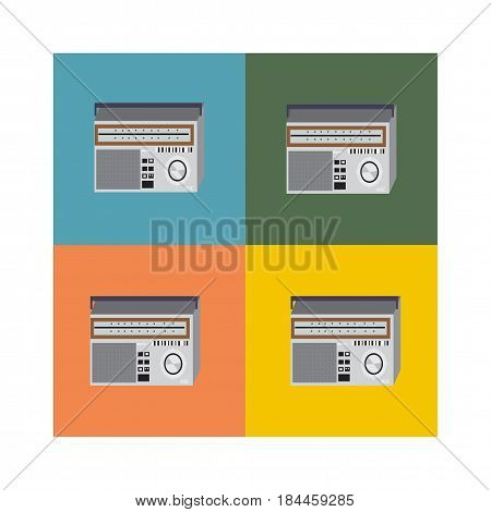 vintage radio, old technique on four backgrounds,  abstraction about old music, history