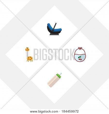 Flat Kid Set Of Feeder, Pram, Pinafore And Other Vector Objects. Also Includes Pinny, Cradle, Pinafore Elements.