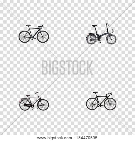 Realistic Training Vehicle, Exercise Riding, Folding Sport-Cycle And Other Vector Elements. Set Of Bike Realistic Symbols Also Includes Bike, Folding, Cyclocross Objects.