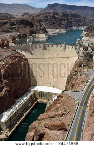 Areal View Of Hydroelectric Power Station Hoover Dam From Mike O'callaghan Pat Tillman Memorial Brid