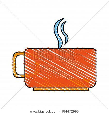 color crayon stripe silhouette cup of coffee with steam vector illustration