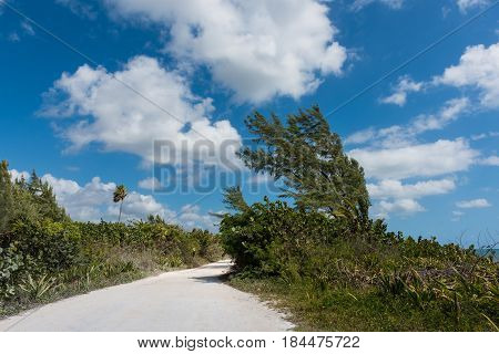 A beach road in Mahahual, Quintana Roo, Mexico