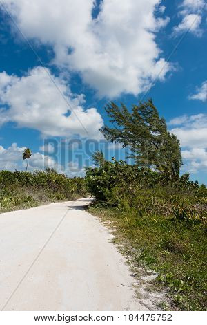 A beach road in Mahahual, Quintana Roo, Mexico