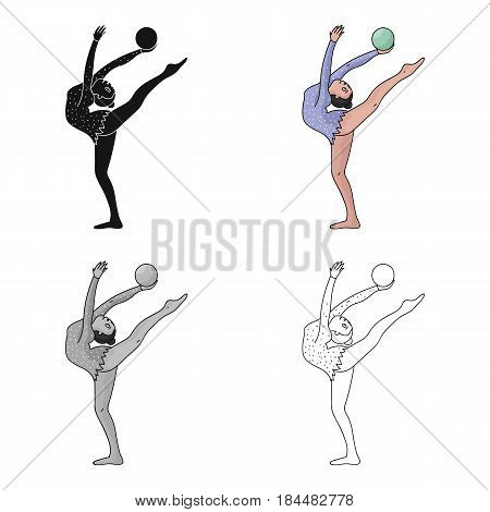 Skinny girl with ball in hand dancing sports dance. The girl is engaged in gymnastics.Olympic sports single icon in cartoon style vector symbol stock web illustration.
