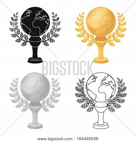Golden planet with a wreath.The trophy for the best film about the Earth.Movie awards single icon in cartoon style vector symbol stock web illustration.