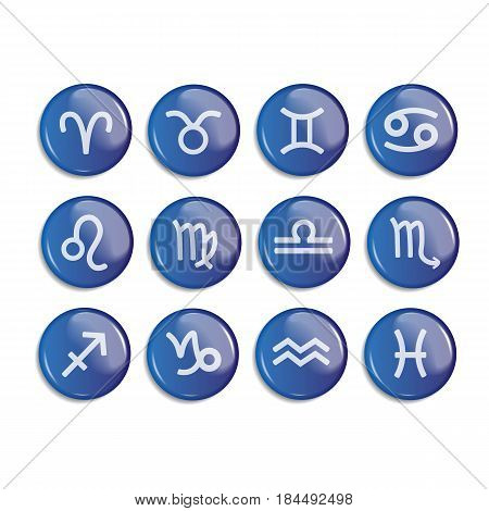 12 Zodiac signs. button. glossy. vector illustration