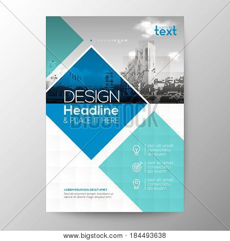 Blue and teal diamond shape graphic background for Brochure annual report cover Flyer Poster design Layout vector template in A4 size