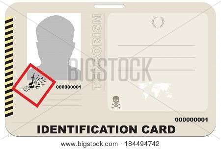 Abstract Identification card of a terrorist with symbols of secrecy