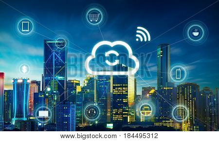 Smart city and cloud computing wireless communication network abstract image visual internet of things .