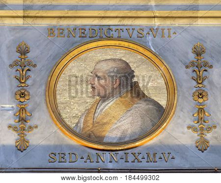 ROME, ITALY - SEPTEMBER 05: Pope Benedict VII was Pope from October 974 to his death in 983 in the basilica of Saint Paul Outside the Walls, Rome, Italy on September 05, 2016.