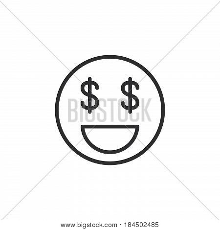 Money Face Dollar Sign Eyes line icon outline vector sign linear style pictogram isolated on white. Symbol logo illustration. Editable stroke. Pixel perfect