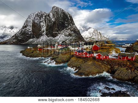Hamnoy Village In Lofoten Islands Of Norway In Winter Time