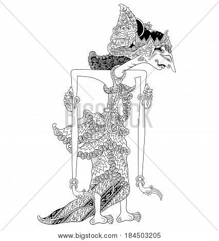 Dursilawati, a character of traditional puppet show wayang kulit from java indonesia.
