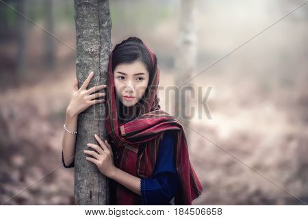 Beautiful Asian Girl In Laos Traditional Costume Identity Culture Of Laos Agriculture Organic Small