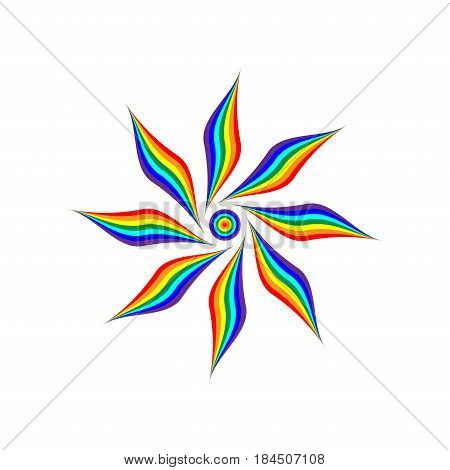 Rainbow flower sign. Colorfur star wavy symbol. Multicolor icon isolated on white background. Spectrum flat mark. Spring or summer love concept. Modern art scoreboard. Stock vector illustration