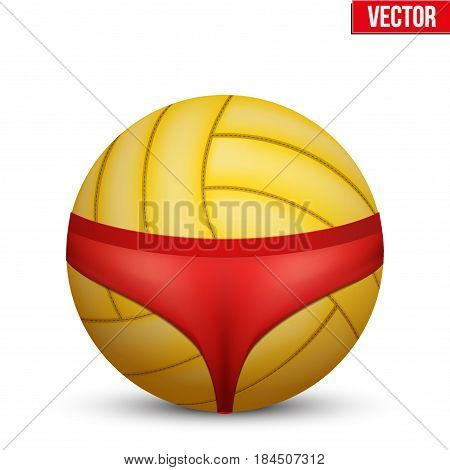 Beach Volleyball symbol. Women's swimsuit on volleyball ball. Vector Illustration Isolated on white background.