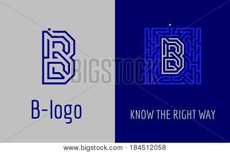 Creative logo for corporate identity of company: letter B. The logo symbolizes labyrinth, choice of right path, solutions. Suitable for consulting, financial, construction, road companies, quests, educational schools.