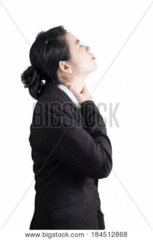 Acute Pain And Sore Throat Symptom In A Woman Isolated On White Background. Clipping Path On White B