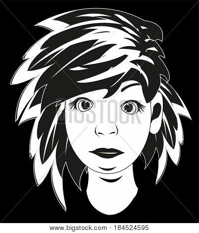 Black white drawing lad with dishevelled hair