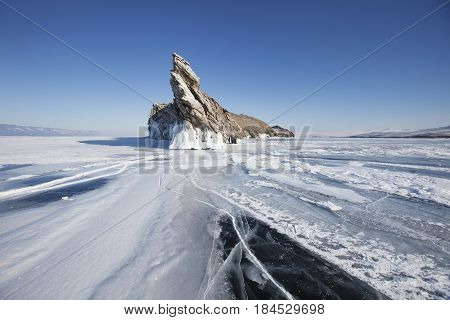 Winter Landscape. Crack In Ice Of Lake Baikal, Ogoi Island