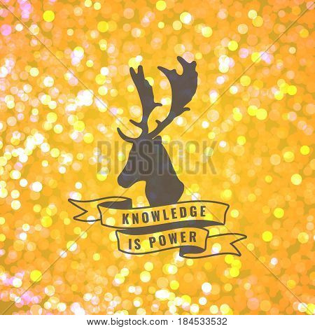 Yellow background with deer emblem. Boken abstract wallpaper.