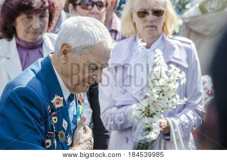 Lutsk , Ukraine, MAY 9, 2014: Victory Day the 9th of May people column