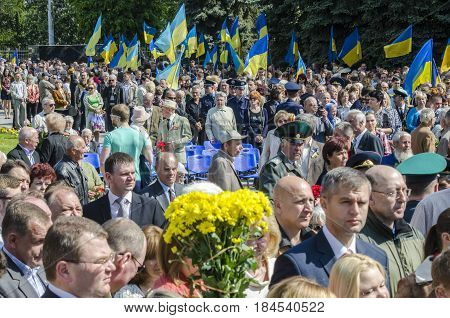 Lutsk , Ukraine, MAY 9, 2014: Victory Day the 9th of May people column