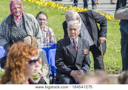 Lutsk , Ukraine, MAY 9, 2014: Victory Day the 9th of May people column