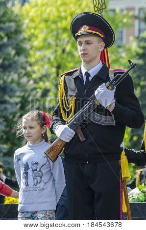 Lutsk , Ukraine, MAY 9, 2014: Victory Day the 9th of May people column