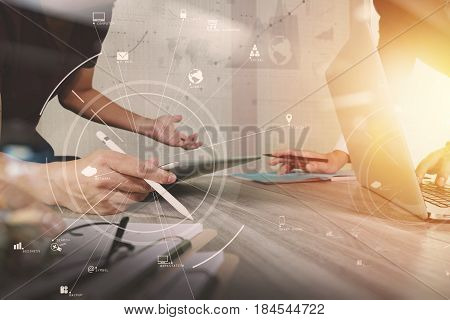 Brainstrom Teamwork Meeting Conceptbusinessman Using Mobile Phone And Digital Tablet And Laptop Comp