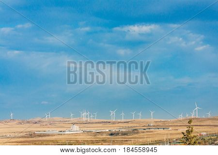 Windmill In Grassland, Prairie In Inner Mongolia, China