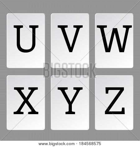 Alphabet letters on cards A-Z, vector illustration.