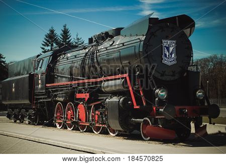 Poland, Poznań -march 26, 2017. Steam Locomotive With Logo Lech Poznan.