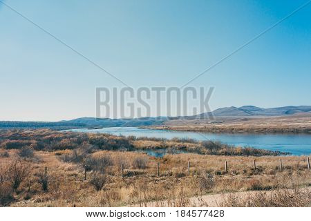 A Moutain Landscape With A River ,lake In Forest In Inner Mongolia Hulunbeier