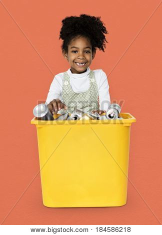African Descent Girl holding Plastic Container