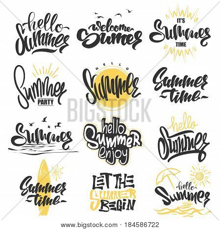 Summer hand drawn lettering elements set vector