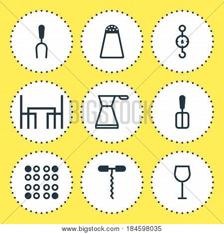 Vector Illustration Of 9 Cooking Icons. Editable Pack Of Pepper Container, Kettle, Steelyard And Other Elements.
