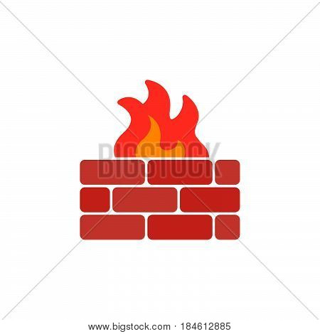 Brick wall and fire icon vector filled flat sign solid colorful pictogram isolated on white. Firewall symbol logo illustration