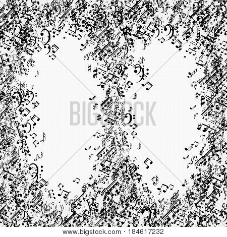 Set of musical notes on five-line clock notation without a feature. Treble clef. Vector Illustration. EPS10