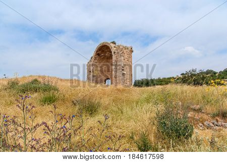 Ruins of Crusader Church of St Anne in Bet Guvrin-Maresha National Park. It was one of the most important towns of Judah during the time of the First Templ