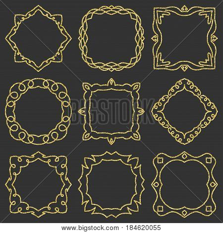 Doodle set hand drawn element for frames, logo, yoga, ethnic design. Gold, glitter, glitter. Set No. 8 of 9 items. Vector illustration.