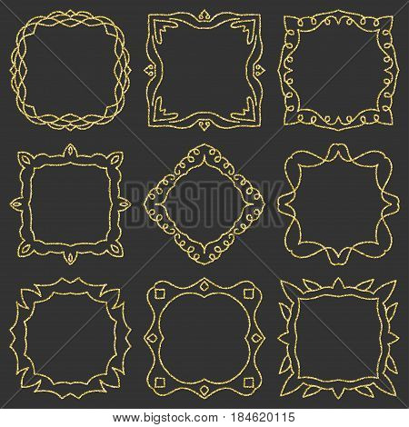 Doodle set hand drawn element for frames, logo, yoga, ethnic design. Gold, glitter, glitter. Set 