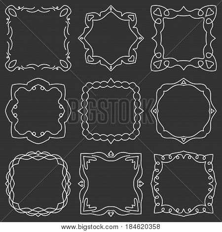 Doodle set hand drawn element for frames, logo, yoga, ethnic design. Set No. 24 of 9 items. Vector illustration.