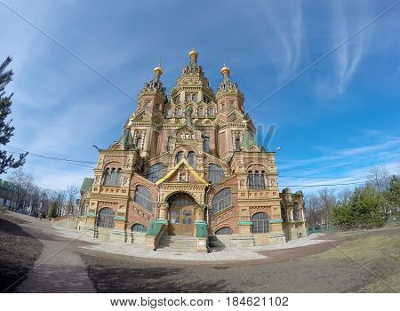 Russia suburb of Saint Petersburg the St. Peter and Paul Cathedral. lens fish eye