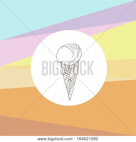 hand drawn ice cream, colorful background, white circle, ice cream on colorful background