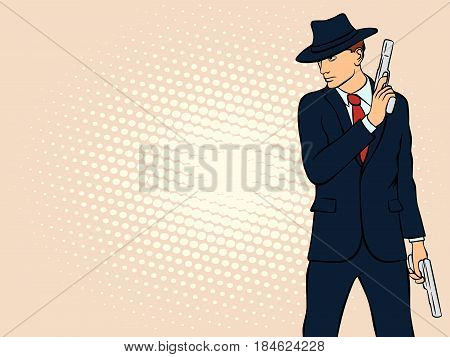 Gangster with Gun. Pop Art Mafia Boss. Retro style pop art. Vector illustration