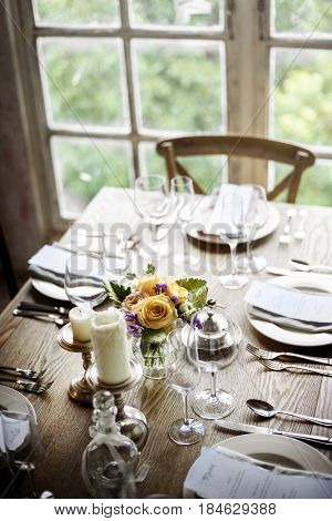 Elegant Restaurant Table Setting Service for Reception with Menu Card